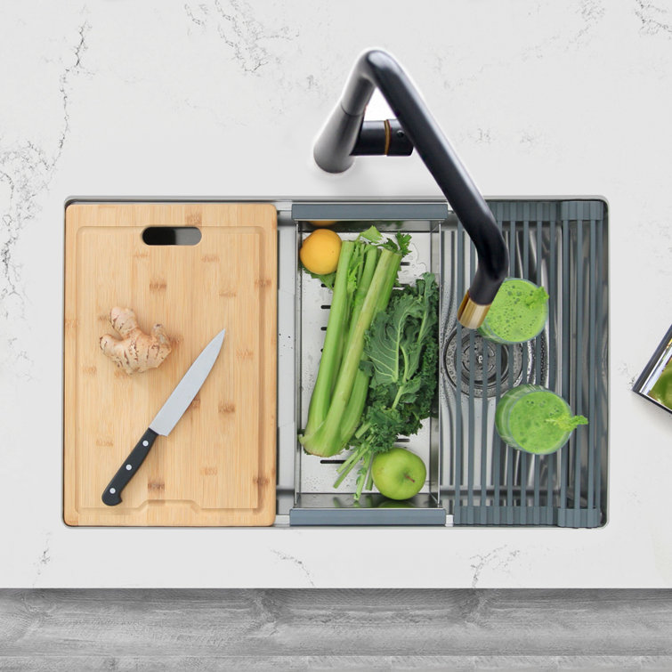 Versa STYLISH 30 inch Workstation Single Bowl Undermount 16G Kitchen Sink with Built in Accessories