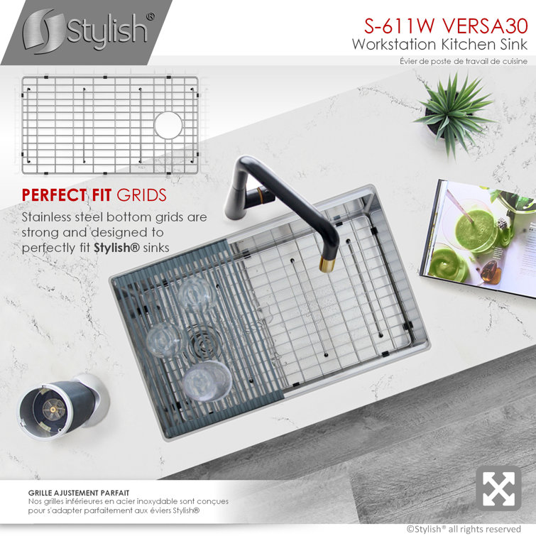 Versa STYLISH 30 inch Workstation Single Bowl Undermount 16G Kitchen Sink with Built in Accessories