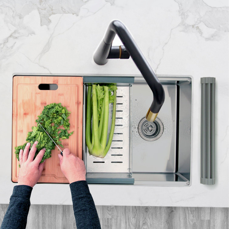 Versa STYLISH 30 inch Workstation Single Bowl Undermount 16G Kitchen Sink with Built in Accessories