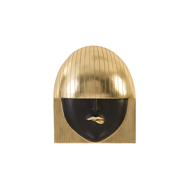 Large Black and Gold Leaf Fashion Faces Wall Sculpture