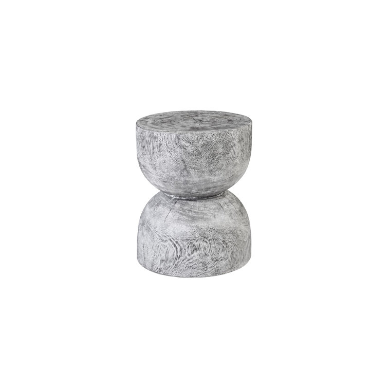 Gray Round Wood and Glass Transitional End Table