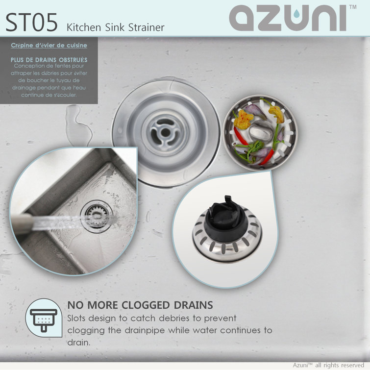 Azuni Brushed Stainless Steel Kitchen Sink Strainer with Removable Basket