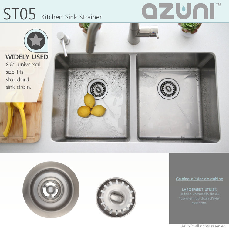 Azuni Brushed Stainless Steel Kitchen Sink Strainer with Removable Basket
