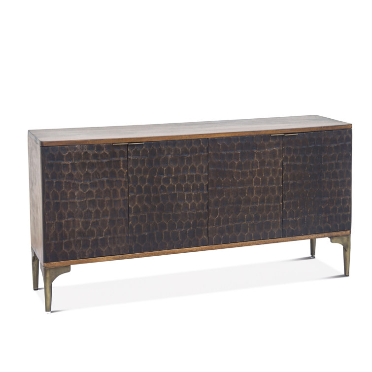 Medium Brown Mango Wood Sideboard with Bronze Accents