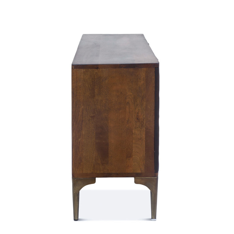 Medium Brown Mango Wood Sideboard with Bronze Accents