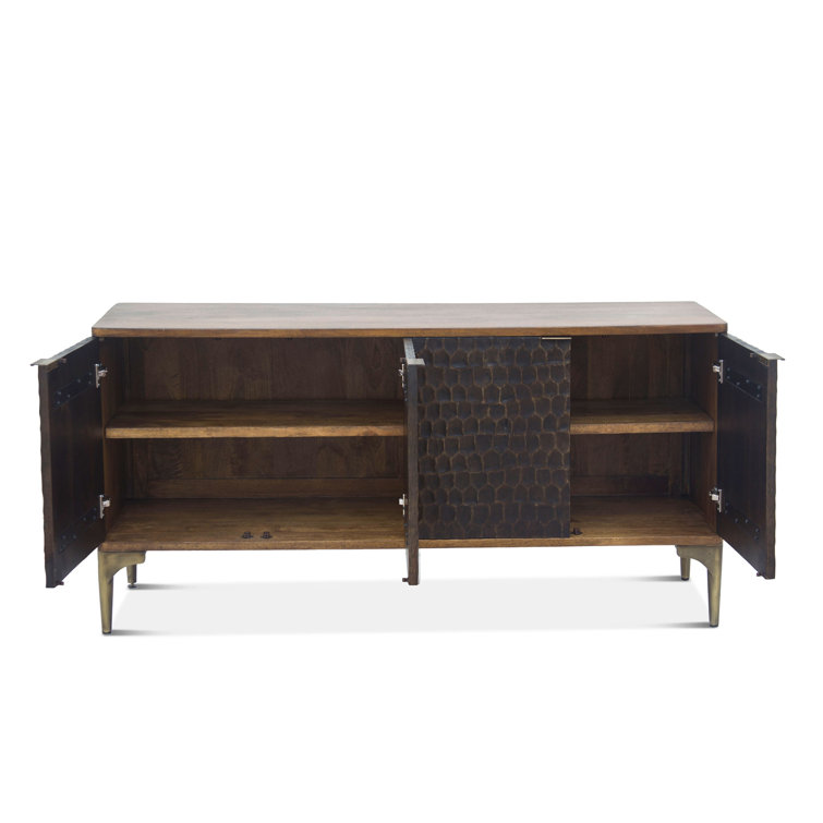 Medium Brown Mango Wood Sideboard with Bronze Accents