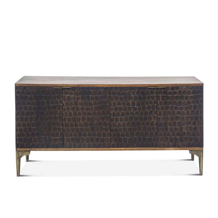 Medium Brown Mango Wood Sideboard with Bronze Accents