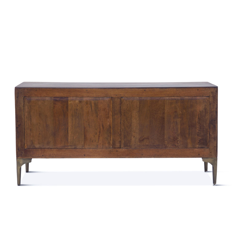 Medium Brown Mango Wood Sideboard with Bronze Accents