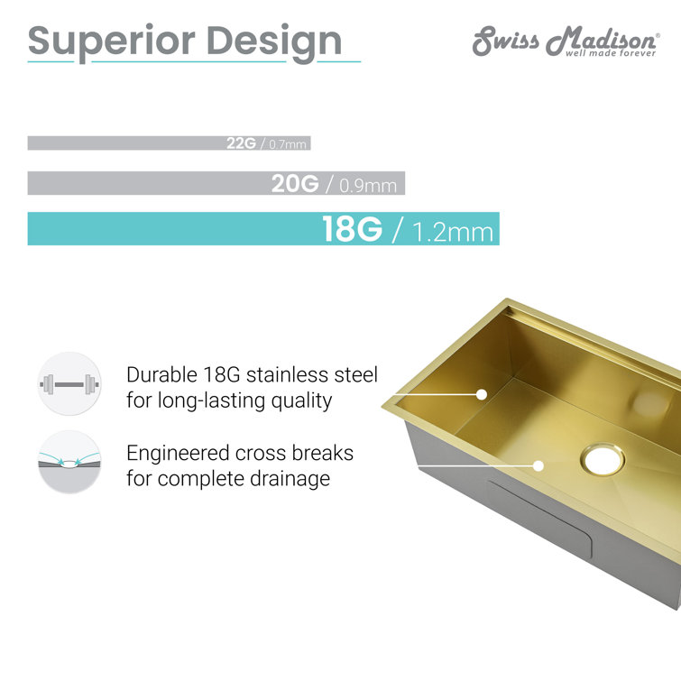 Tourner 32" Gold Stainless Steel Single Basin Farmhouse Sink