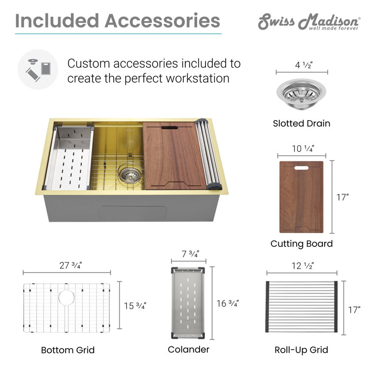 Tourner 32" Gold Stainless Steel Single Basin Farmhouse Sink