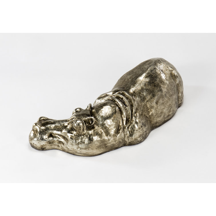 Handmade Silver Resin Happy Hippo Sculpture