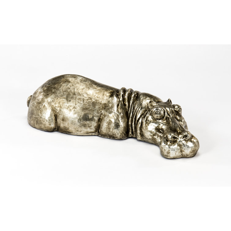 Handmade Silver Resin Happy Hippo Sculpture