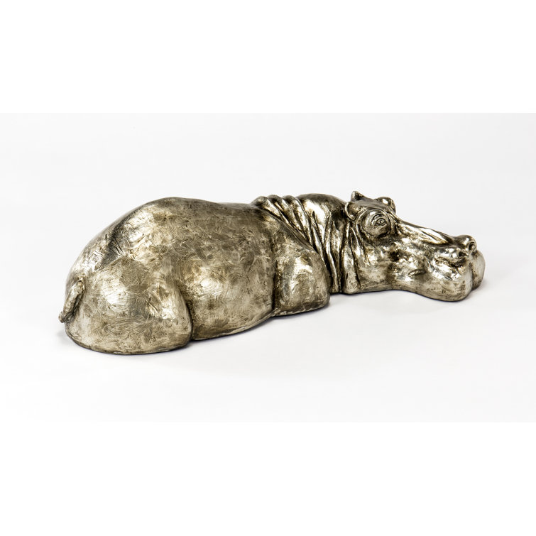 Handmade Silver Resin Happy Hippo Sculpture