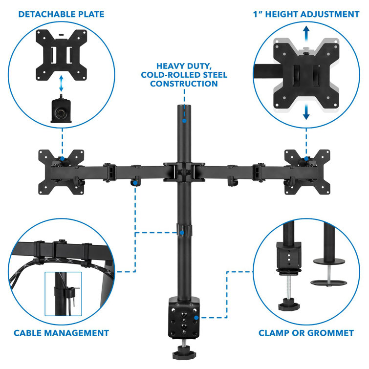 ErgoFlex Black Steel Dual Monitor Desk Mount, Full-Motion 19"-32"