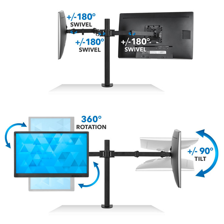 ErgoFlex Black Steel Dual Monitor Desk Mount, Full-Motion 19"-32"