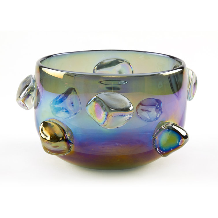Handcrafted Iridescent Gray Glass Decorative Bowl