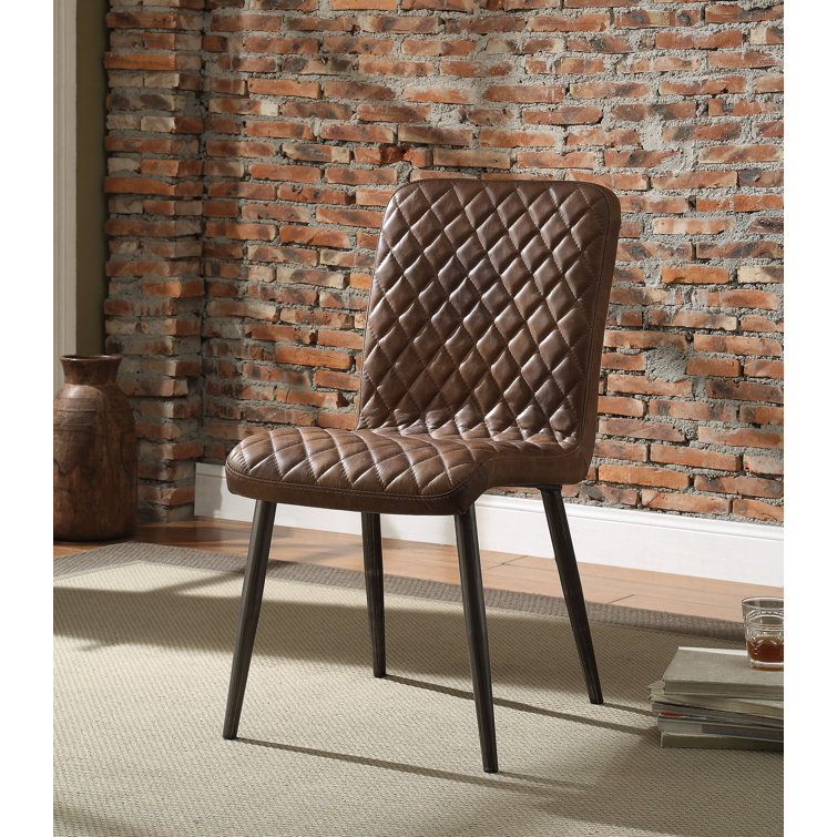 Low-Profile Vintage Chocolate Leather Side Chair with Metal Legs