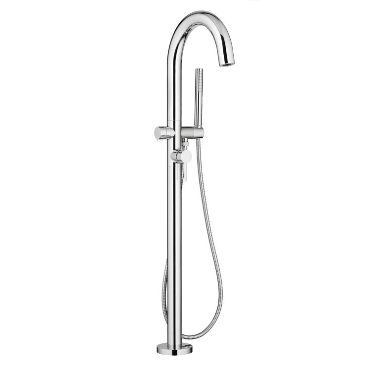 Polished Chrome Freestanding Tub Filler with Hand Shower