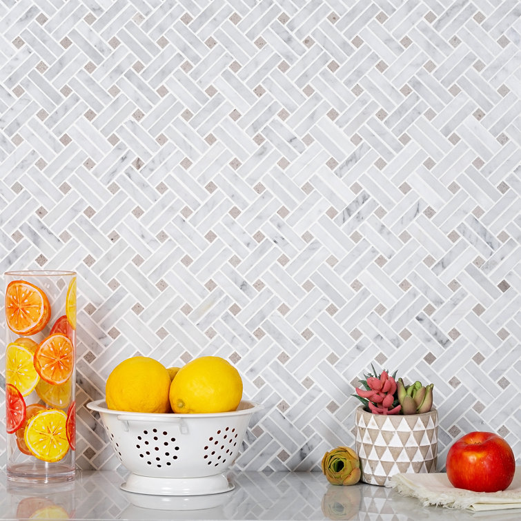 11.5" x 11.2" White Polished Marble Mosaic Tile