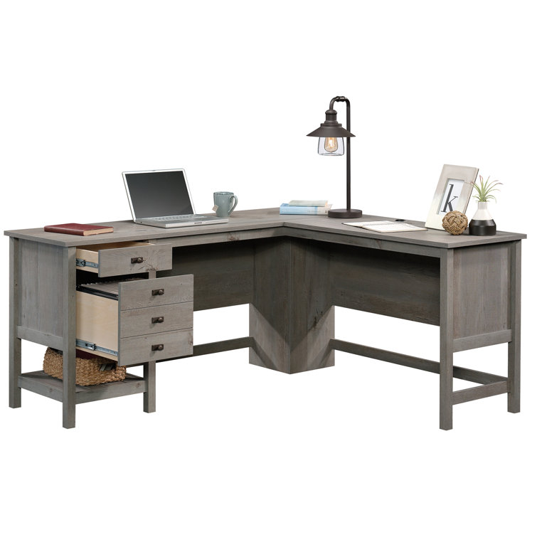 Mystic Oak L-Shaped Writing Desk with Drawer and Filing Cabinet