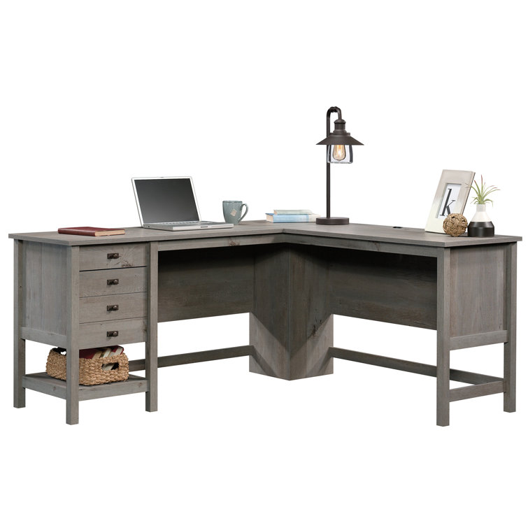 Mystic Oak L-Shaped Writing Desk with Drawer and Filing Cabinet