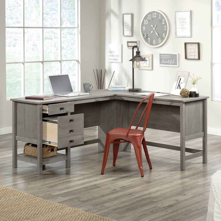 Mystic Oak L-Shaped Writing Desk with Drawer and Filing Cabinet