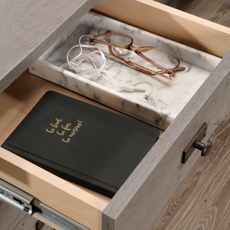 Mystic Oak L-Shaped Writing Desk with Drawer and Filing Cabinet