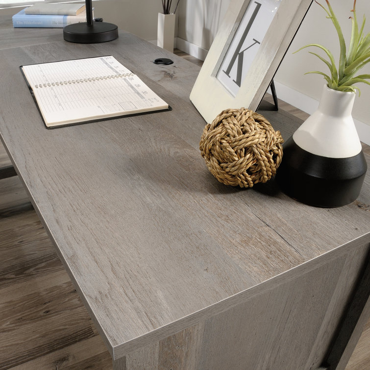 Mystic Oak L-Shaped Writing Desk with Drawer and Filing Cabinet
