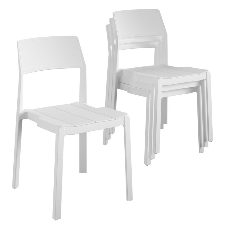 White Resin Armless Stacking Indoor/Outdoor Dining Chairs, 4-Pack