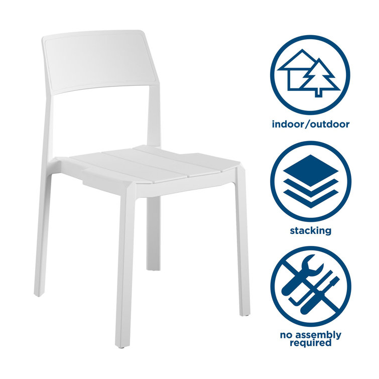 White Resin Armless Stacking Indoor/Outdoor Dining Chairs, 4-Pack