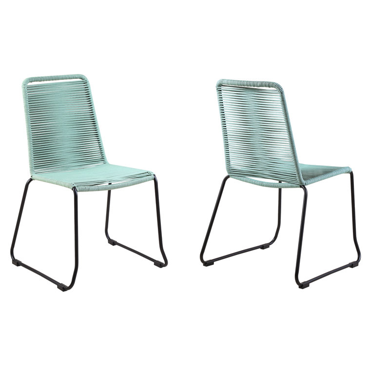 Wasabi Green Wicker Outdoor Stacking Dining Chairs, Set of 2