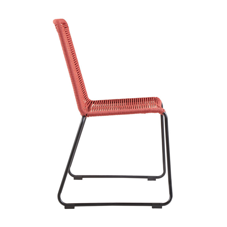 Brick Red Armless Wicker and Steel Outdoor Dining Chairs, Set of 2