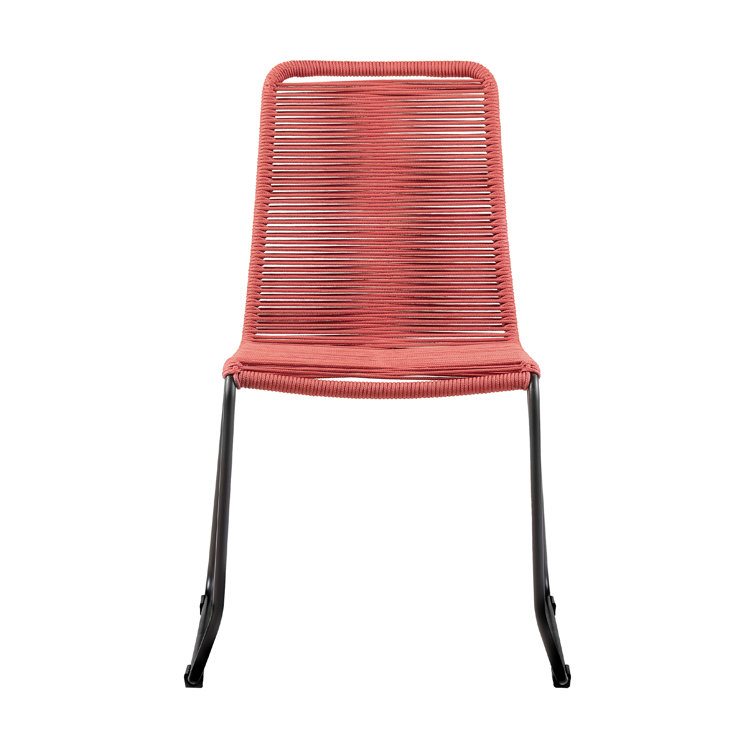 Brick Red Armless Wicker and Steel Outdoor Dining Chairs, Set of 2