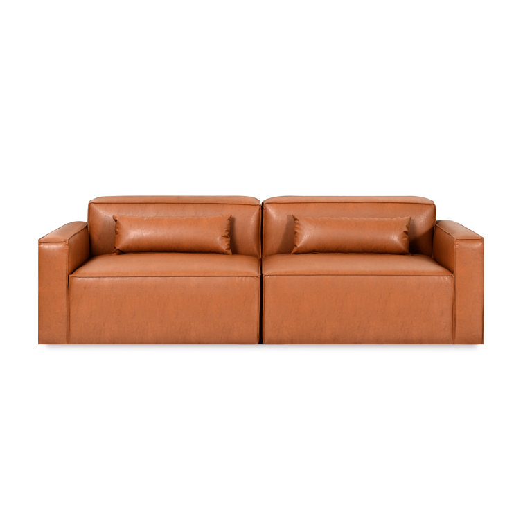 Cognac Vegan Appleskin Leather Mix Modular 2-Piece Sofa