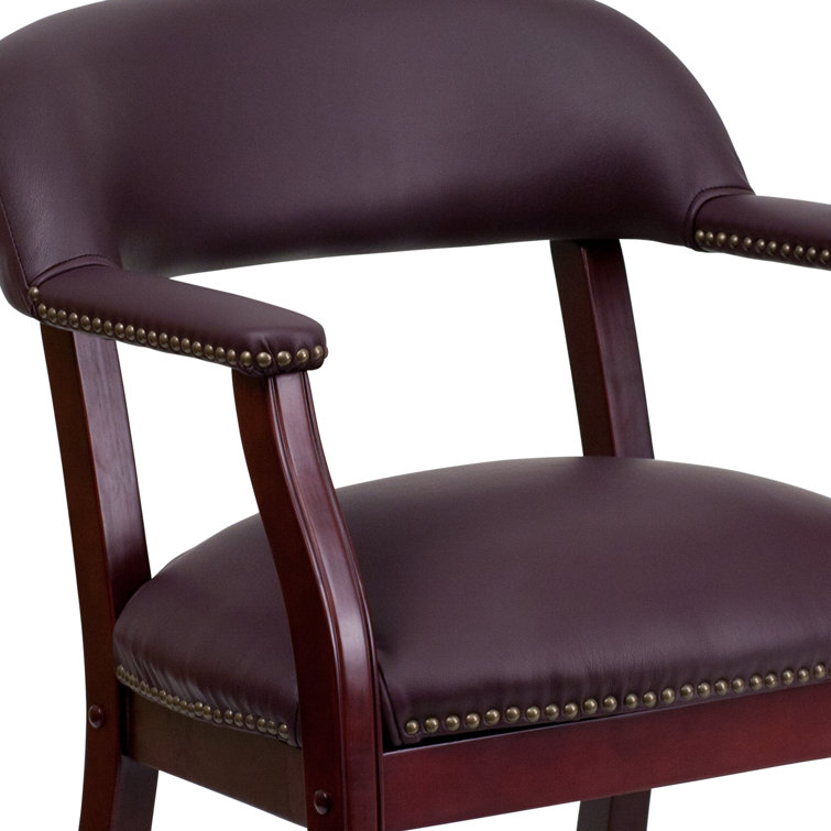 Elegant Burgundy LeatherSoft Traditional Office Armchair with Brass Accents
