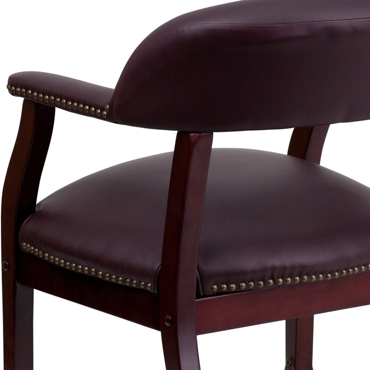 Elegant Burgundy LeatherSoft Traditional Office Armchair with Brass Accents