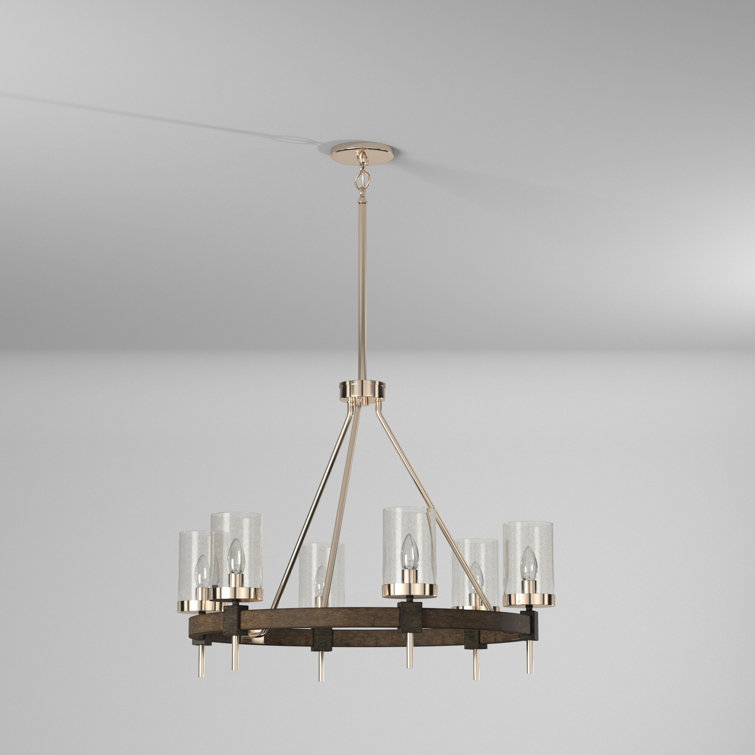 Stone Grey and Brushed Nickel 6-Light Chandelier with Clear Seedy Glass