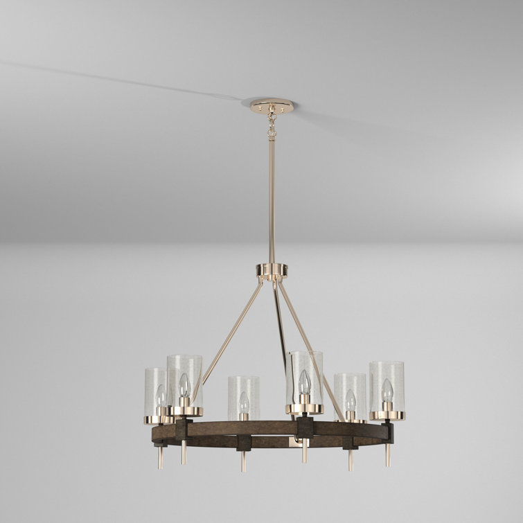 Stone Grey and Brushed Nickel 6-Light Chandelier with Clear Seedy Glass