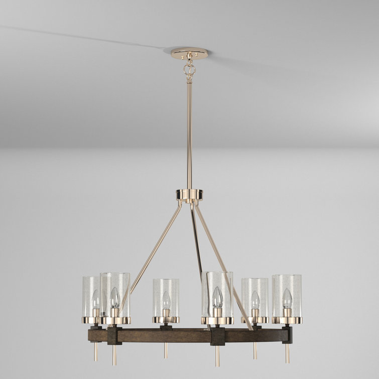 Stone Grey and Brushed Nickel 6-Light Chandelier with Clear Seedy Glass