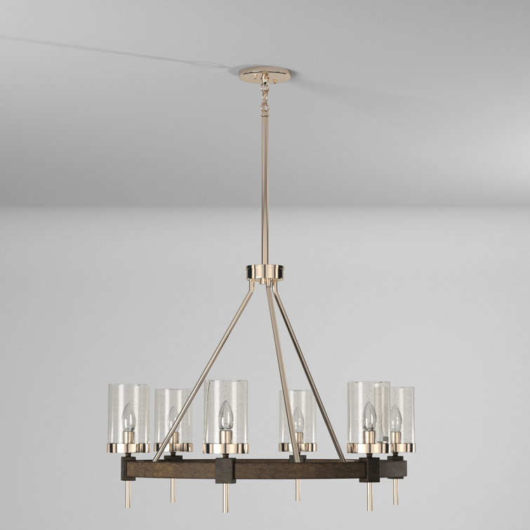 Stone Grey and Brushed Nickel 6-Light Chandelier with Clear Seedy Glass