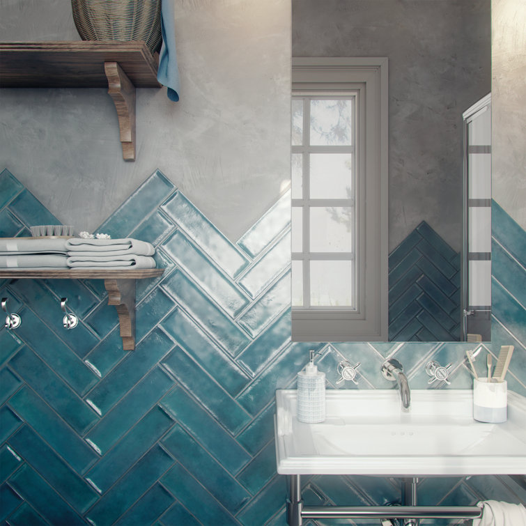 Raku Blue Glossy Ceramic Rectangular Wall Tile