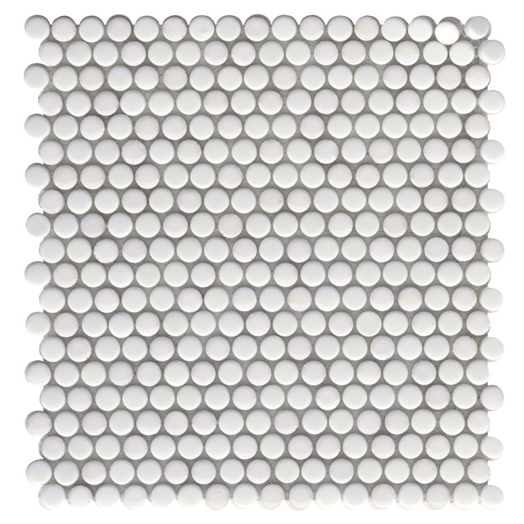White Beveled Glass Penny Round Mosaic Tile
