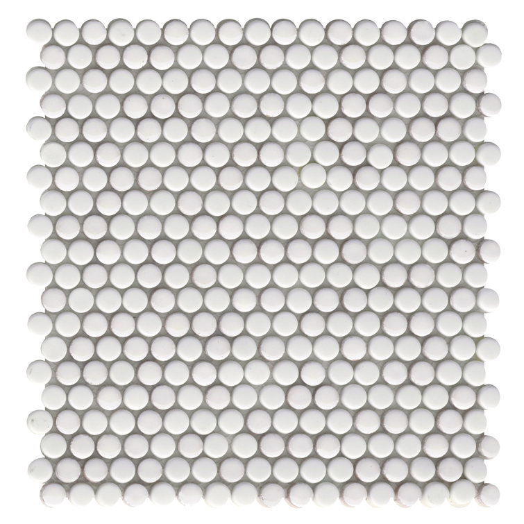 White Beveled Glass Penny Round Mosaic Tile