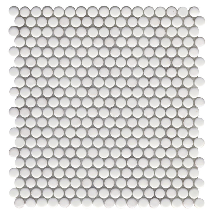 White Beveled Glass Penny Round Mosaic Tile