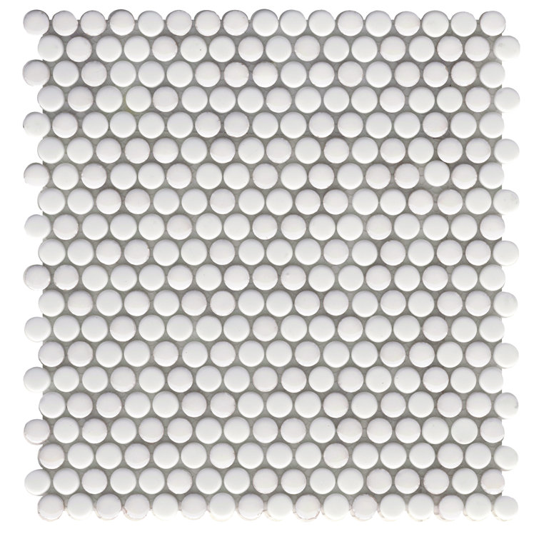 White Beveled Glass Penny Round Mosaic Tile