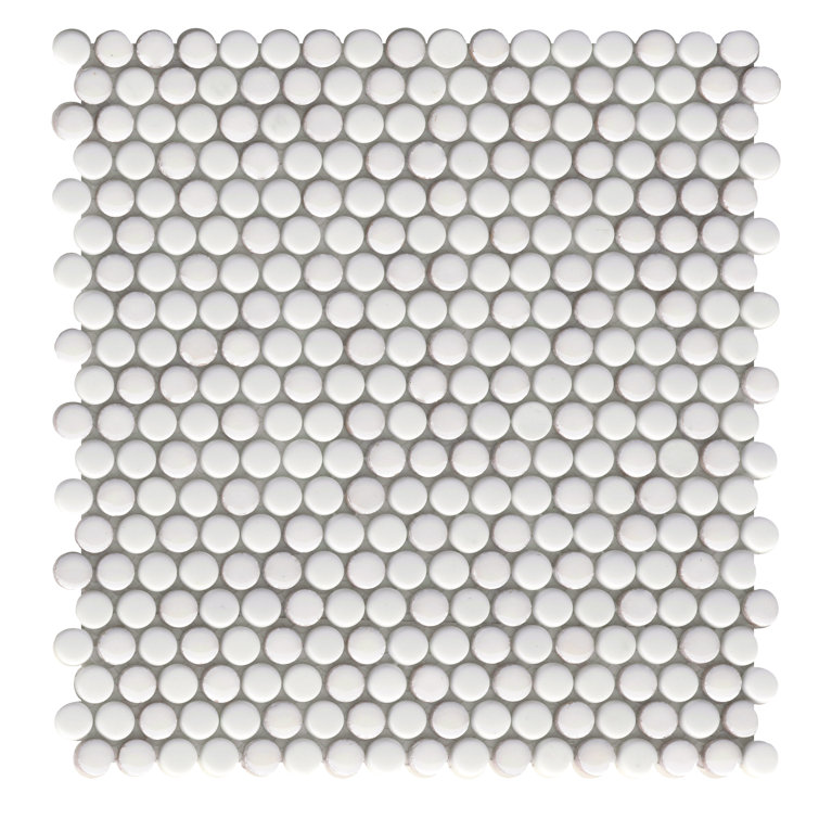 White Beveled Glass Penny Round Mosaic Tile