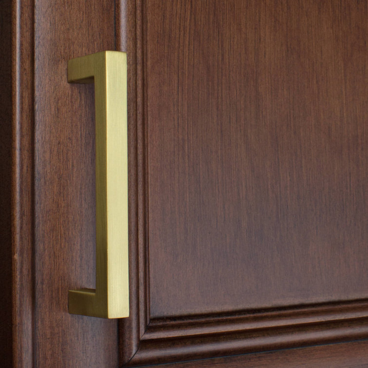 Satin Gold Brushed Metal Square Bar Pull with Mounting Hardware