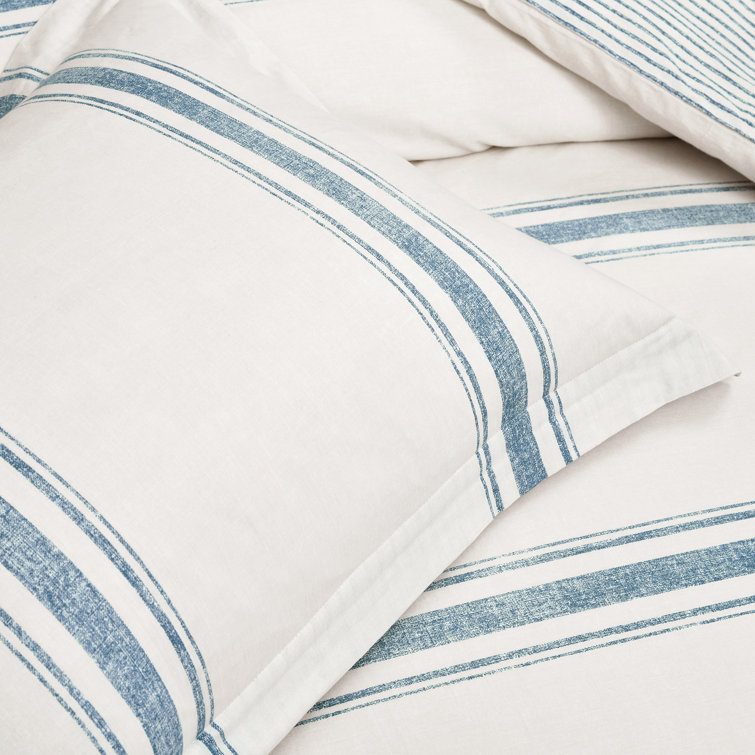 Blue and White Cotton Twin XL Reversible Duvet Cover Set