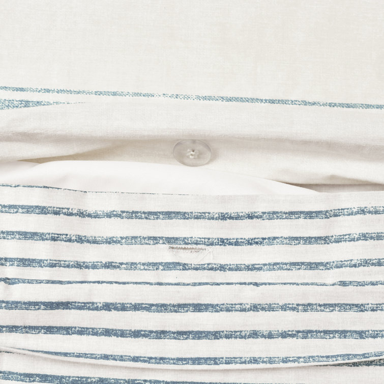 Blue and White Cotton Twin XL Reversible Duvet Cover Set