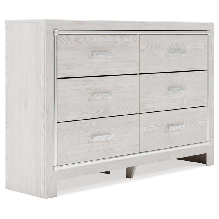 White Pearlized 6-Drawer Glam Double Dresser
